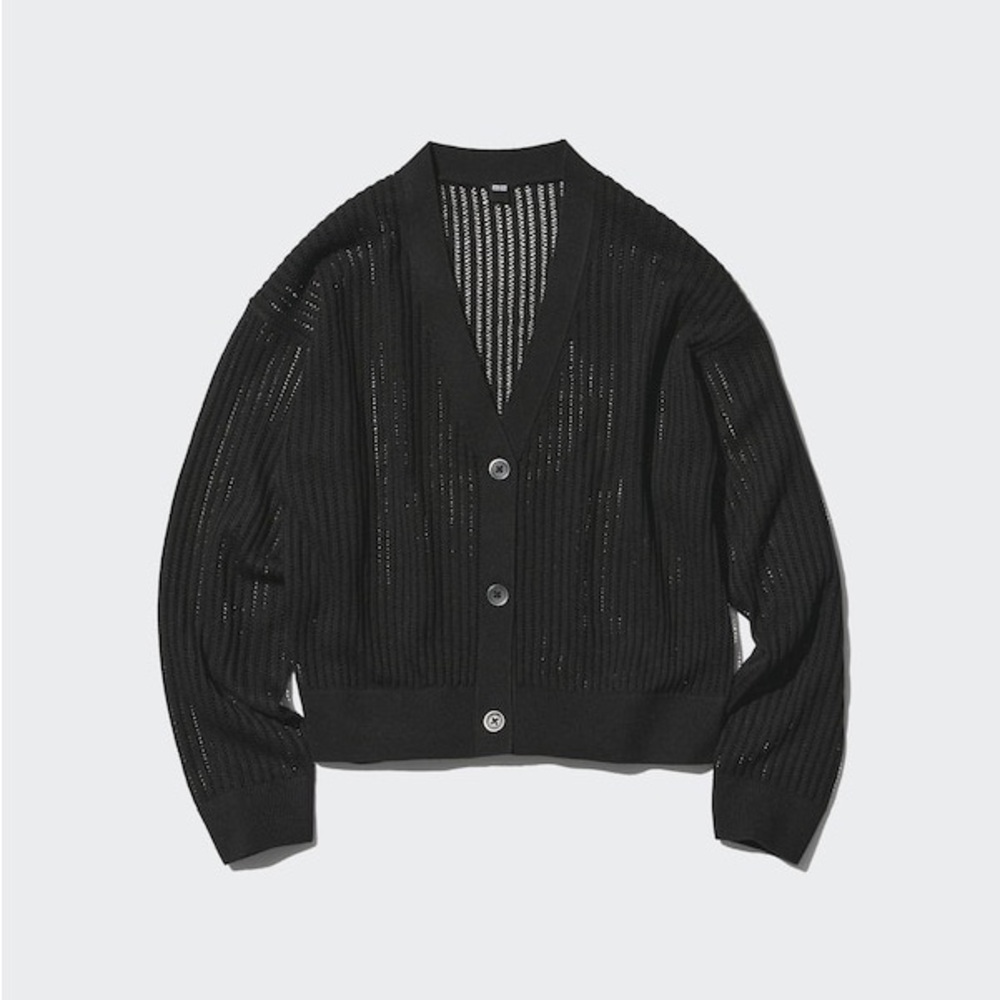 Uniqlo Mesh V-Neck Black Short Cardigan